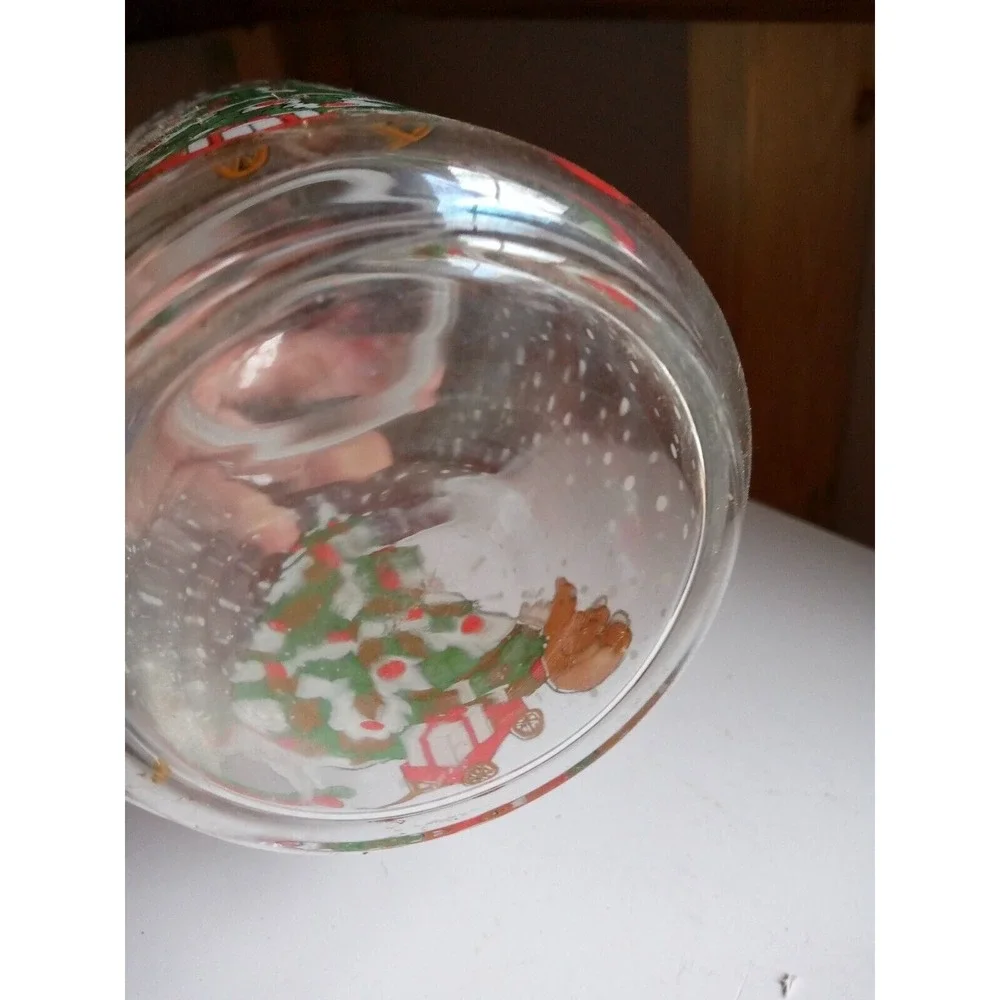 Vintage Christmas Tree &‎ Toys Clear Glass Candy Treat Jar With Lid EUC